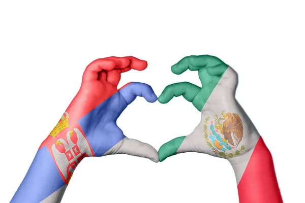Serbien Mexiko Hjärta Hand Gest Att Göra Hjärta Klippa Vägen — Stockfoto