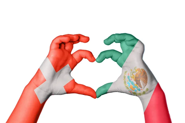 Suíça México Coração Gesto Mão Fazendo Coração Clipping Path — Fotografia de Stock