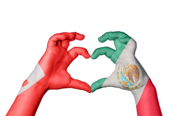 Τόνγκα Καρδιά Του Μεξικού Χειρονομία Χέρι Καθιστώντας Την Καρδιά Ψαλίδισμα — Φωτογραφία Αρχείου