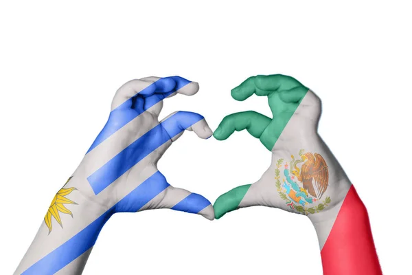 Uruguay Mexico Heart Hand Gesture Making Heart Clipping Path — Stock Photo, Image
