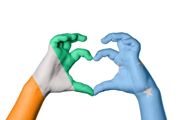 Ivory Coast Micronesia Heart Hand Gesture Making Heart Clipping Path — Stock Photo, Image