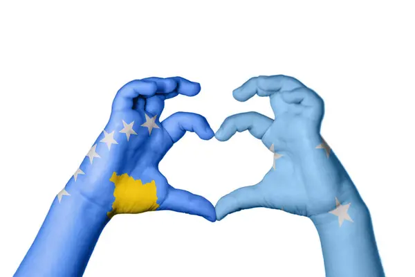Kosovo Micronesia Heart Hand Gesture Making Heart Clipping Path — Stock Photo, Image
