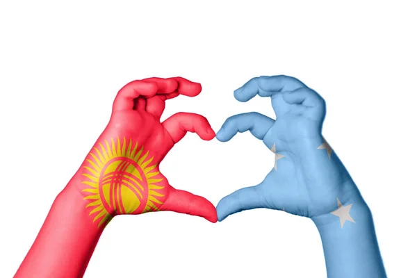 Kyrgyzstan Micronesia Heart Hand Gesture Making Heart Clipping Path — Stock Photo, Image