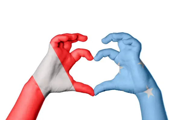 Peru Micronesia Heart Hand Gesture Making Heart Clipping Path — Stock Photo, Image