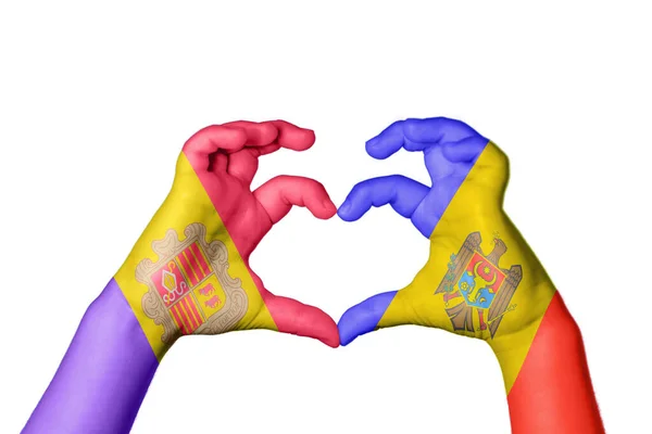 Andorra Moldova Heart Hand Gesture Making Heart Clipping Path — Stock Photo, Image