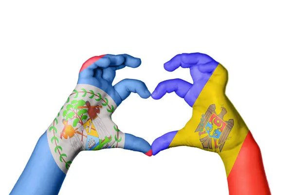 Belize Moldova Coração Gesto Mão Fazendo Coração Clipping Path — Fotografia de Stock