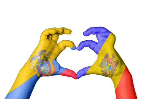 Ecuador Moldova Heart Χειρονομία Χέρι Κάνοντας Καρδιά Ψαλιδίζοντας Διαδρομή — Φωτογραφία Αρχείου