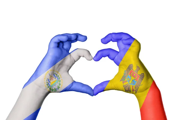 Σαλβαδόρ Μολδαβία Καρδιά Χέρι Χειρονομία Κάνοντας Καρδιά Ψαλίδισμα Διαδρομή — Φωτογραφία Αρχείου