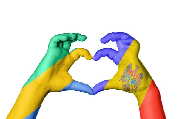 Gabon Moldova Heart Hand Gesture Making Heart Clipping Path — Stock Photo, Image