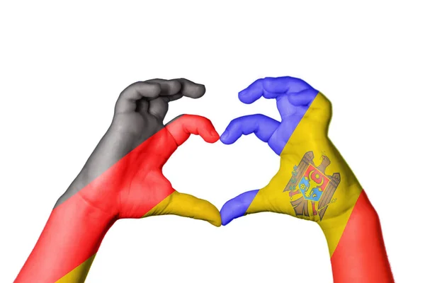 Duitsland Moldavië Hart Hand Gebaar Maken Hart Knippad — Stockfoto