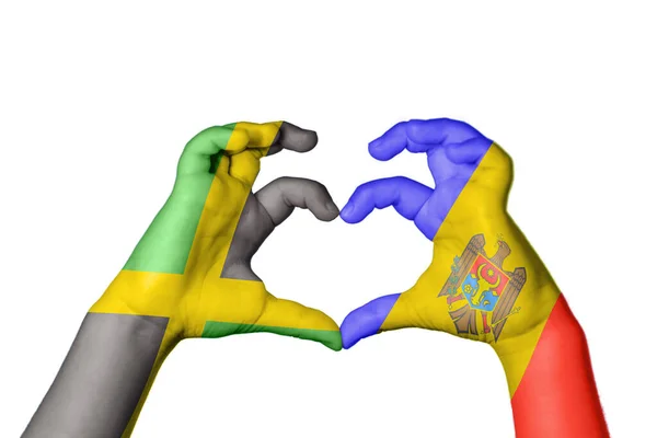 Jamaica Moldavië Hart Hand Gebaar Maken Hart Knippen Pad — Stockfoto