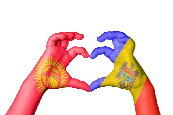 Kirgizistan Moldavien Hjärta Hand Gest Att Göra Hjärta Klippning Vägen — Stockfoto