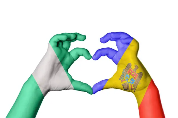 Nigéria Moldávia Coração Gesto Mão Fazendo Coração Clipping Path — Fotografia de Stock