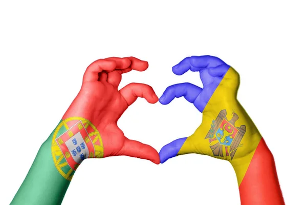 Portugal Moldavien Hjärta Hand Gest Att Göra Hjärta Klippbana — Stockfoto