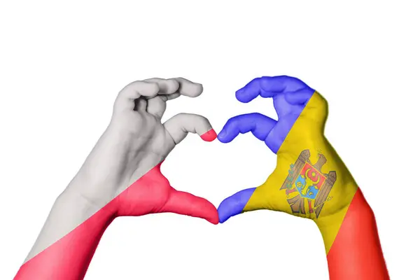 Польща Молдова Серце Жест Рук Робить Серце Відсічний Контур — стокове фото