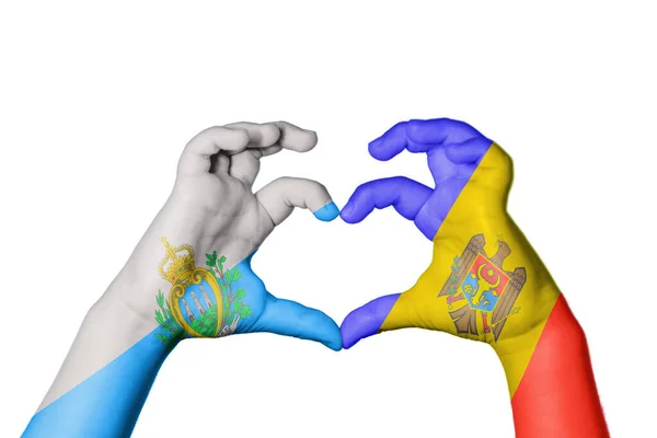 San Marino Moldova Heart Hand Gesture Making Heart Clipping Path — Stock Photo, Image