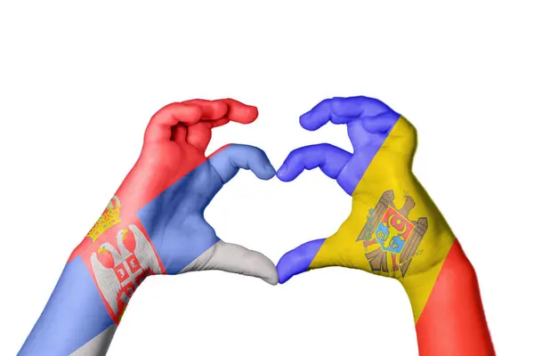 Serbia Moldova Inimă Gest Mână Făcând Inimă Calea Tăiere — Fotografie, imagine de stoc