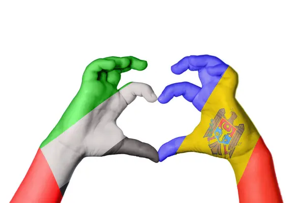 Єднані Арабські Емірати Молдова Серце Жест Рук Робить Серце Відсічний — стокове фото