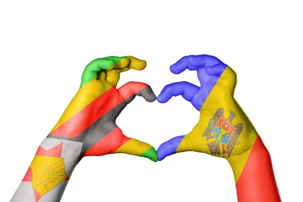 Zimbabwe Moldova Heart Hand Gesture Making Heart Clipping Path — Stock Photo, Image