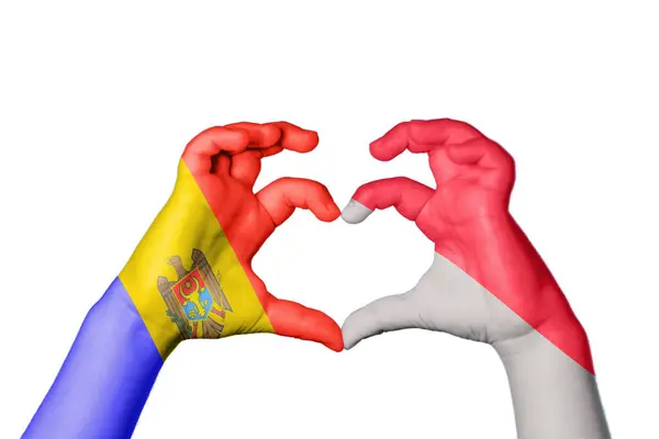 Moldova Monaco Heart Hand Gesture Making Heart Clipping Path — Stock Photo, Image
