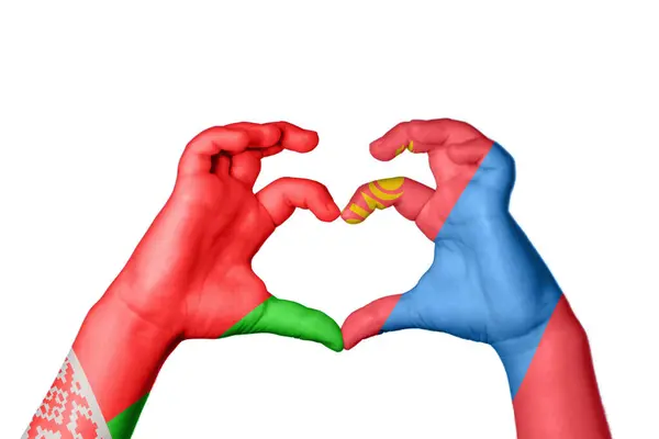Belarus Mongolia Heart Hand Gesture Making Heart Clipping Path — Stock Photo, Image