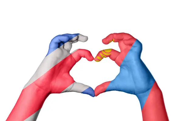 Costa Rica Mongolia Heart Hand Gesture Making Heart Clipping Path — Stock Photo, Image