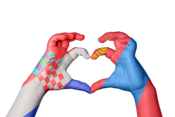 Κροατία Μογγολία Καρδιά Και Χειρονομία Χέρι Καθιστώντας Την Καρδιά Ψαλιδίζοντας — Φωτογραφία Αρχείου