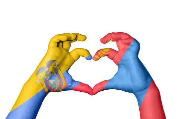 Ecuador Mongolia Corazón Hacer Gestos Corazón Recortar Camino — Foto de Stock