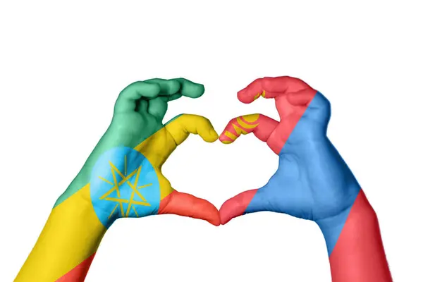 Ethiopie Mongolie Coeur Faire Geste Main Coeur Sentier Coupe — Photo