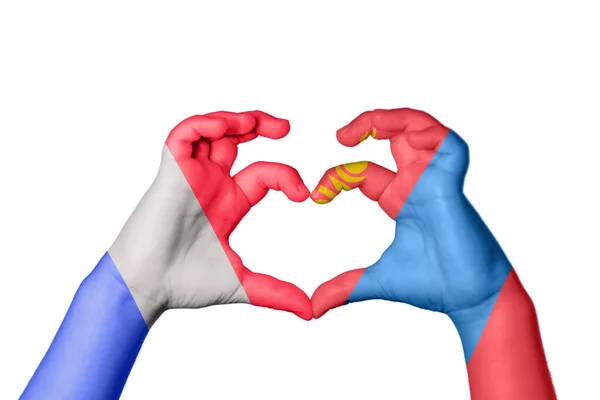Frankrike Mongoliet Hjärta Hand Gest Att Göra Hjärta Klippning Väg — Stockfoto