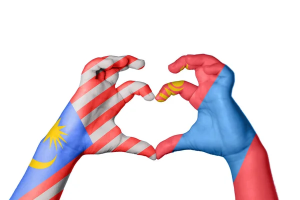 Malaysia Mongolia Heart Hand Gesture Making Heart Clipping Path — Stock Photo, Image
