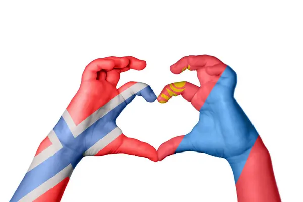 Норвегія Монголія Серце Жест Рук Робить Серце Відсічний Контур — стокове фото