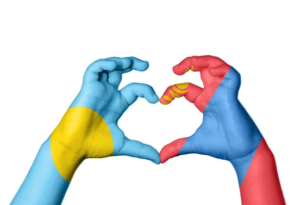 Palau Mongolia Heart Hand Gesture Making Heart Clipping Path — Stock Photo, Image