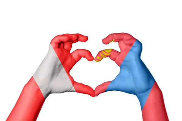 Peru Mongolia Heart Hand Gesture Making Heart Clipping Path — Stock Photo, Image