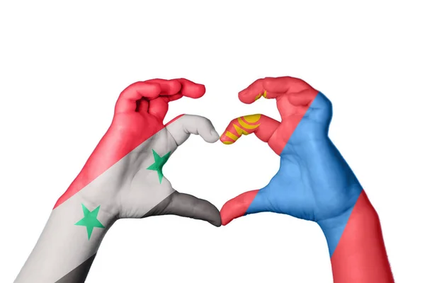 Syrien Mongoliet Hjerte Hånd Gestus Gør Hjerte Klipning Sti - Stock-foto