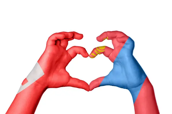 Tonga Mongolia Heart Hand Gesture Making Heart Clipping Path — Stock Photo, Image