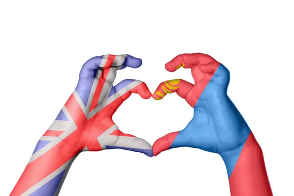 Egyesült Királyság Mongolia Heart Hand Gesture Making Heart Clipping Path — Stock Fotó