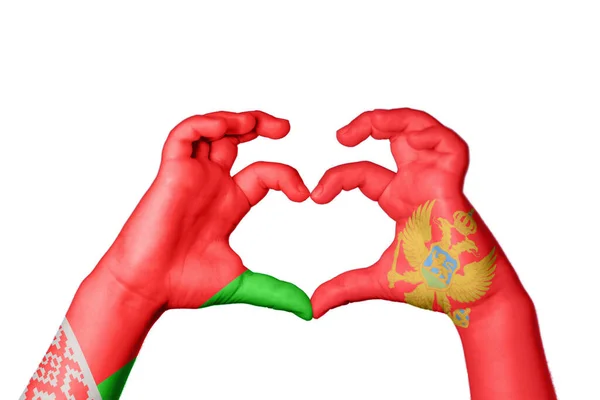 Fehéroroszország Montenegró Szív Kézmozdulat Készítés Szív Vágás — Stock Fotó