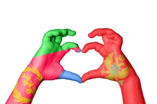 Eritrea Montenegró Szív Kéz Gesztus Készítő Szív Vágóút — Stock Fotó