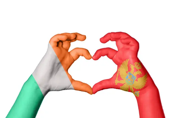 Ireland Montenegro Heart Hand Gesture Making Heart Clipping Path — Stock Photo, Image