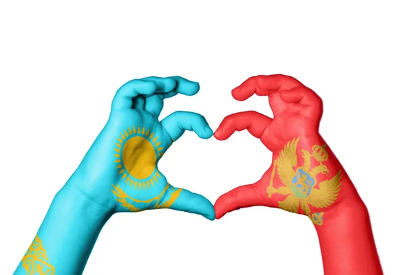 Kazakhstan Montenegro Heart Hand Gesture Making Heart Clipping Path — Stock Photo, Image