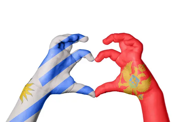 Ουρουγουάη Μαυροβούνιο Καρδιά Χειρονομία Χέρι Κάνει Καρδιά Ψαλίδισμα Διαδρομή — Φωτογραφία Αρχείου