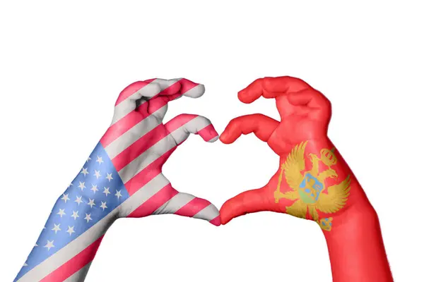 Сполучені Штати Чорногорія Серце Жест Рук Робить Серце Відсікаючий Контур — стокове фото