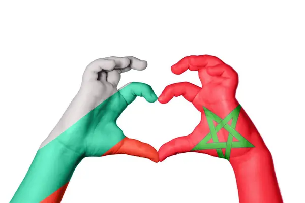 Βουλγαρία Μαρόκο Καρδιά Και Χειρονομία Χέρι Κάνοντας Καρδιά Ψαλιδίζοντας Διαδρομή — Φωτογραφία Αρχείου