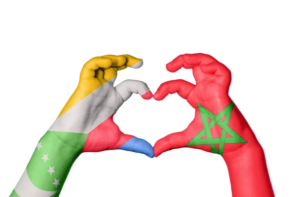 Comoros Morocco Heart Hand Gesture Making Heart Clipping Path — Stock Photo, Image