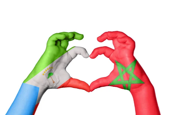 Equatorial Guinea Morocco Heart Hand Gesture Making Heart Clipping Path — Stock Photo, Image