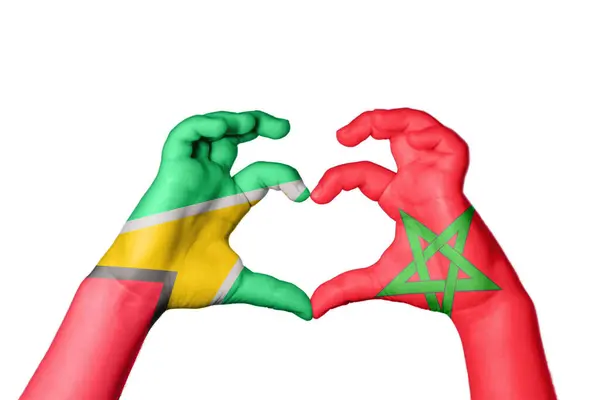 Guyana Maroko Srdce Ruční Gesto Tvorby Srdce Ořezávání Stezka — Stock fotografie
