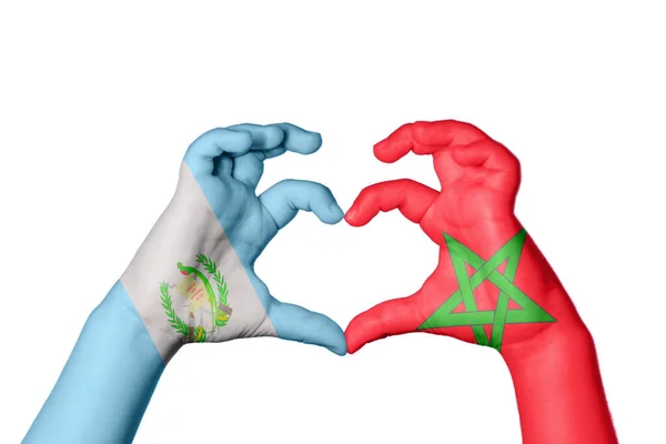 Guatemala Morocco Heart Hand Gesture Making Heart Clipping Path — Stock Photo, Image