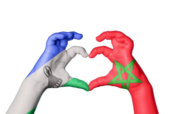 Lesotho Morocco Heart Hand Gesture Making Heart Clipping Path — Stock Photo, Image