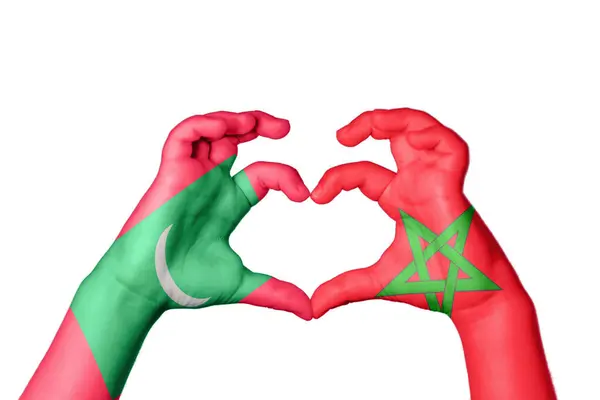 Maledivy Maroko Srdce Ruční Gesto Dělat Srdce Ořezávání Cesta — Stock fotografie